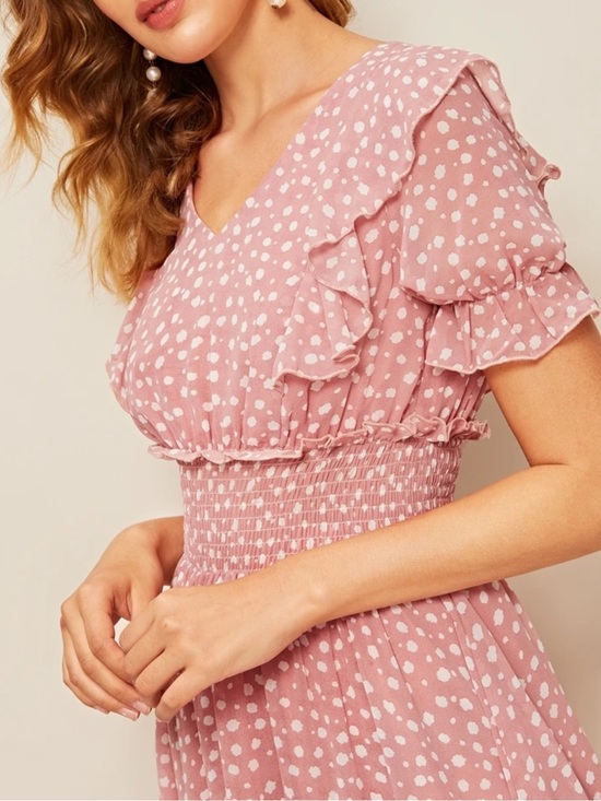 SHEIN Dresses & Skirts - 🎀 Coquette Romantic Dusty Rose Smocked Picnic Midi Dress Flutter Sleeve Sz M